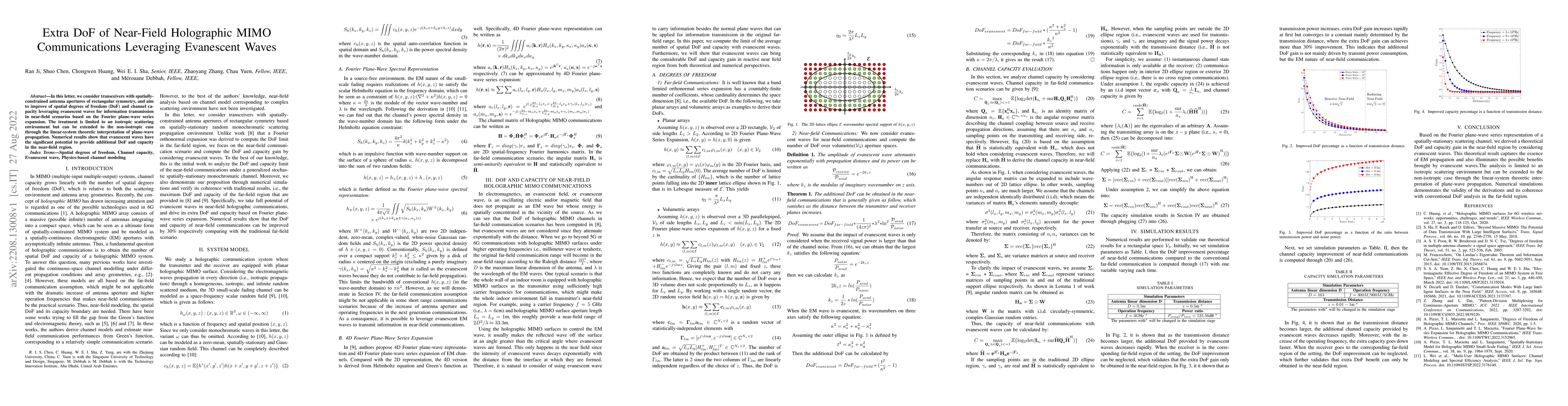 Thumbnail for Extra DoF of Near-Field Holographic MIMOCommunications Leveraging
  Evanescent Waves