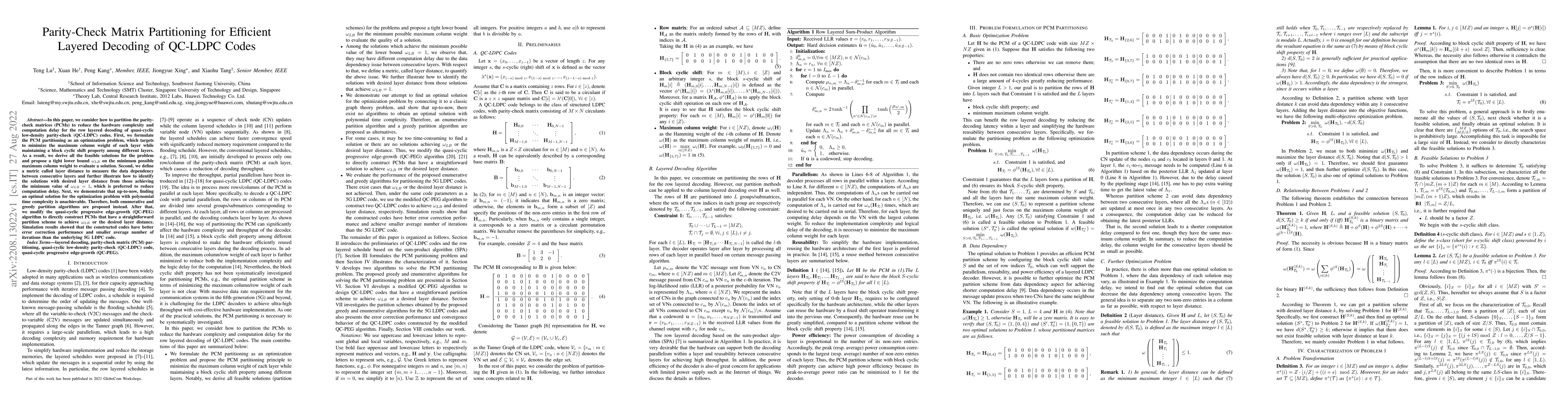 Thumbnail for Parity-Check Matrix Partitioning for Efficient Layered Decoding of
  QC-LDPC Codes
