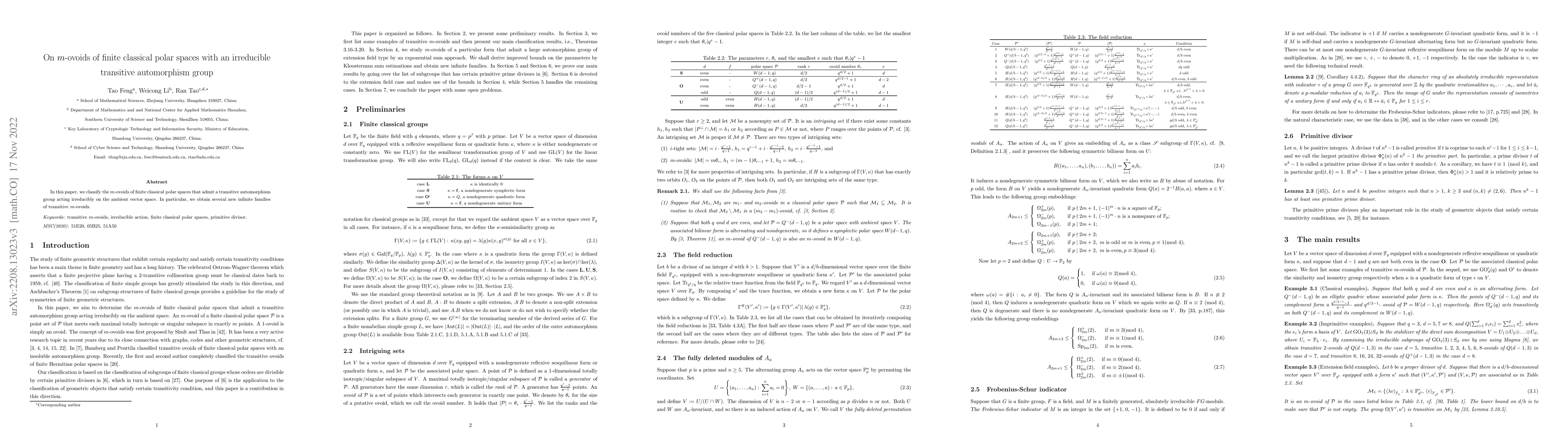 Thumbnail for On $m$-ovoids of finite classical polar spaces with an irreducible
  transitive automorphism group