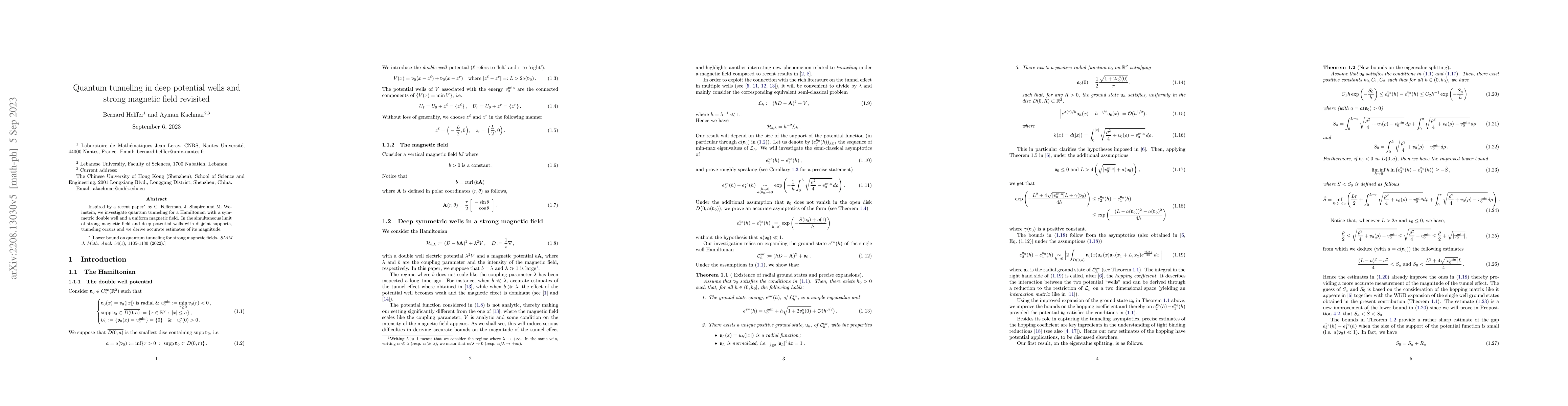 Thumbnail for Quantum tunneling in deep potential wells and strong magnetic field
  revisited