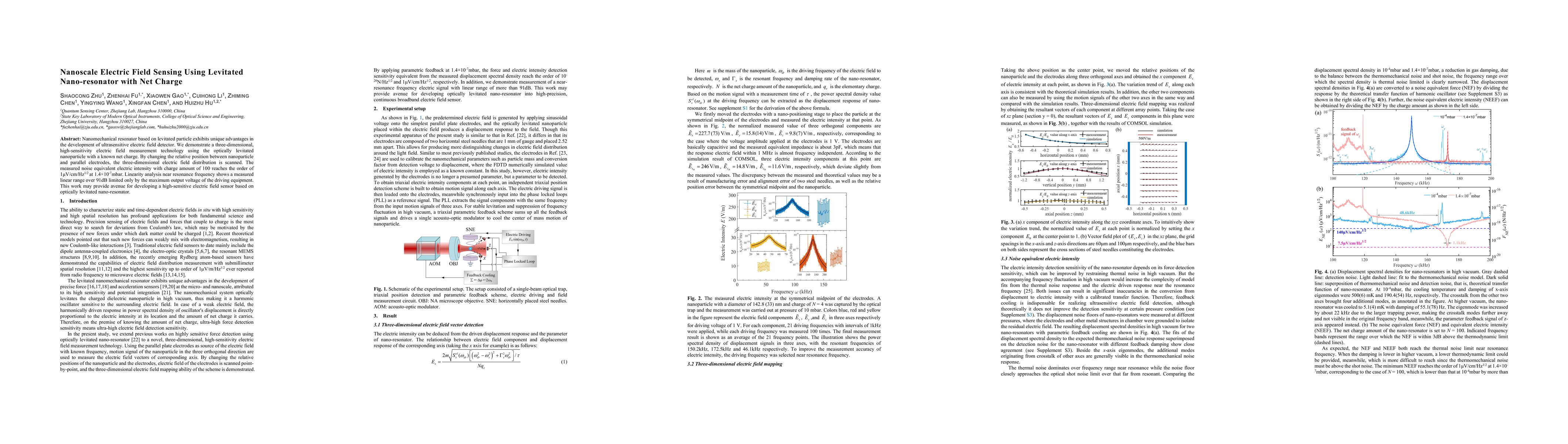 Thumbnail for Nanoscale Electric Field Sensing Using Levitated Nano-resonator with Net
  Charge