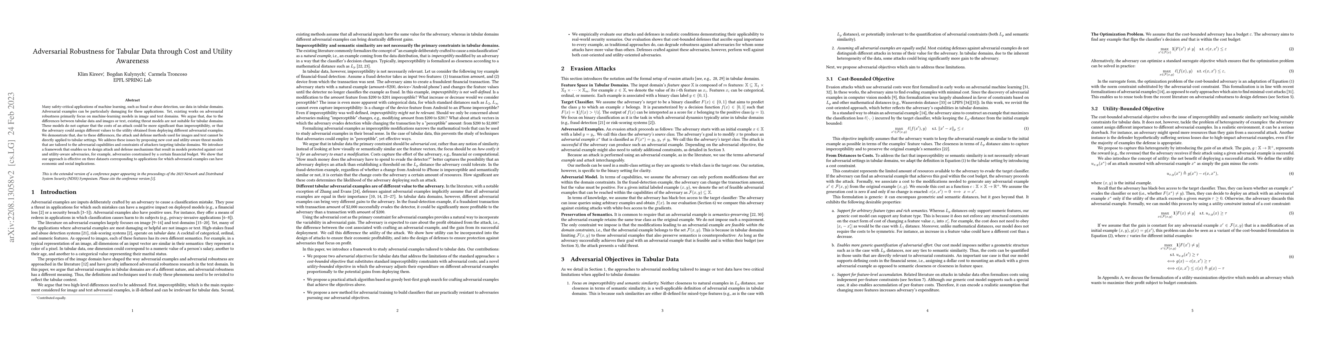 Thumbnail for Adversarial Robustness for Tabular Data through Cost and Utility
  Awareness