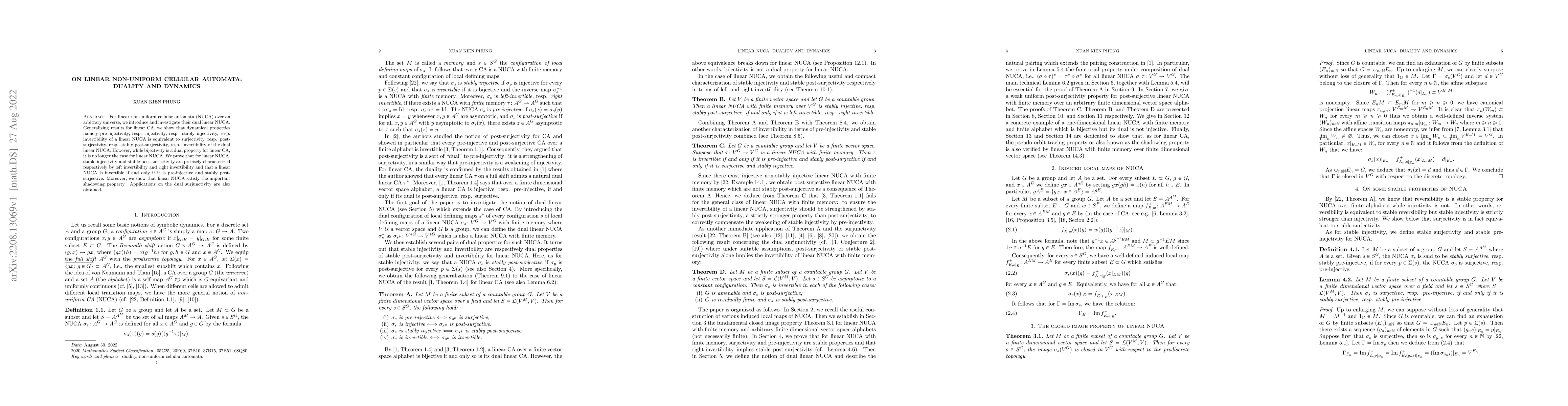Thumbnail for On linear non-uniform cellular automata: duality and dynamics