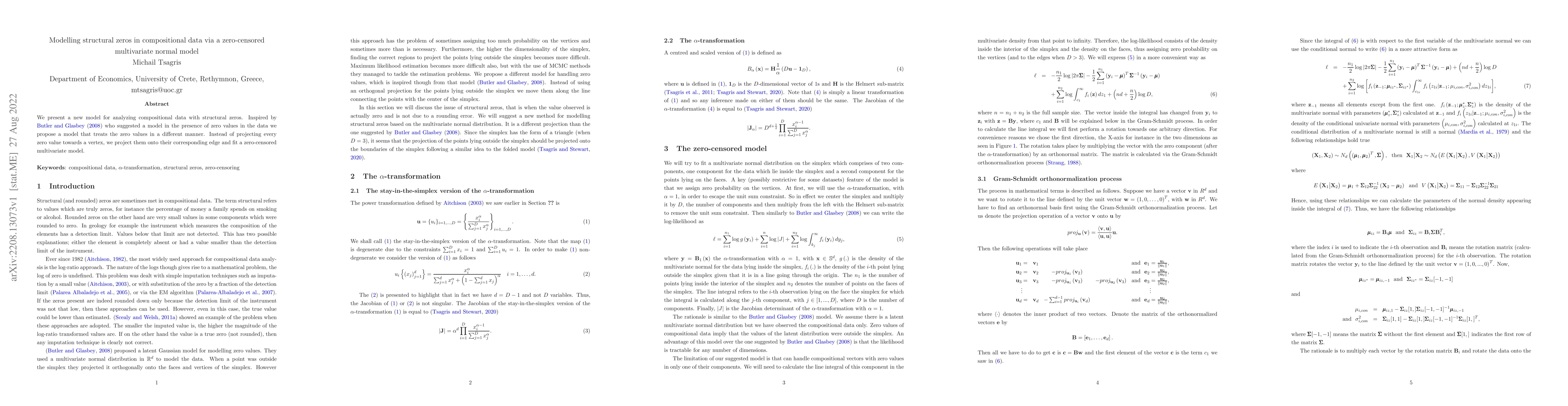 Thumbnail for Modelling structural zeros in compositional data via a zero-censored
  multivariate normal model