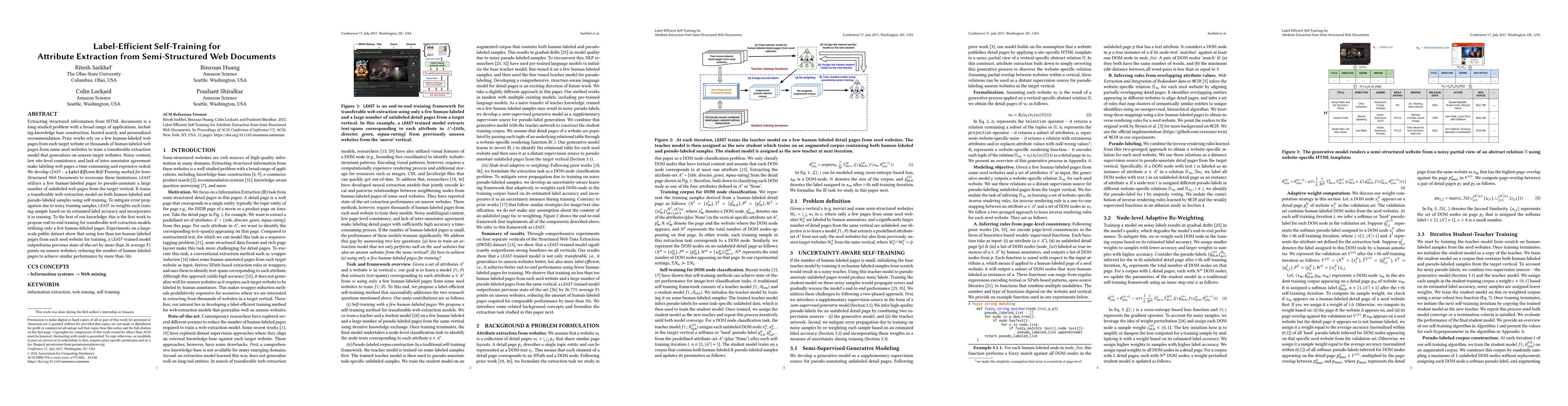 Thumbnail for Label-Efficient Self-Training for Attribute Extraction from
  Semi-Structured Web Documents