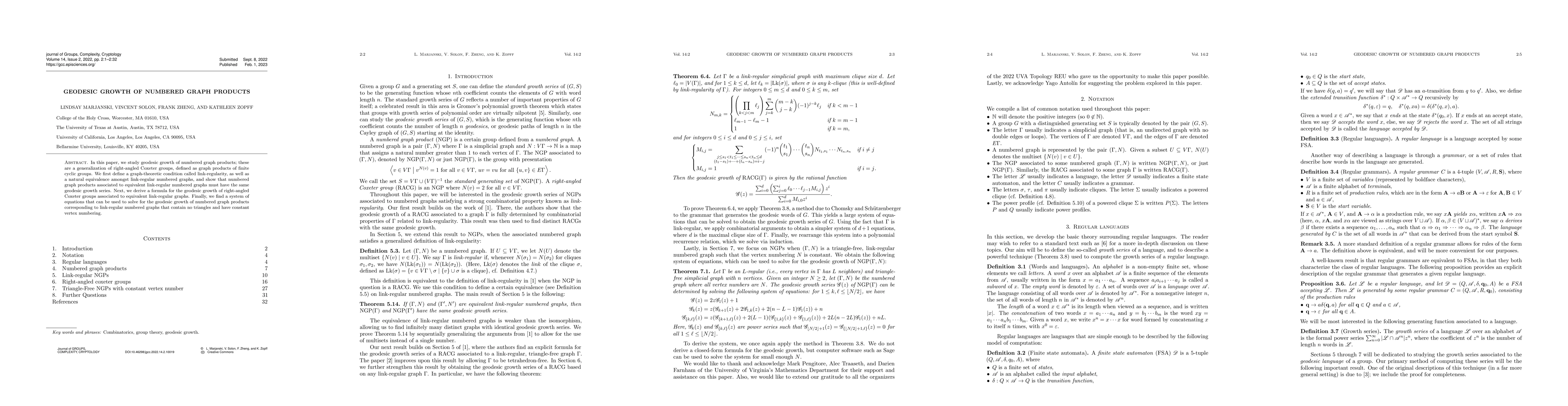 Thumbnail for Geodesic Growth of Numbered Graph Products