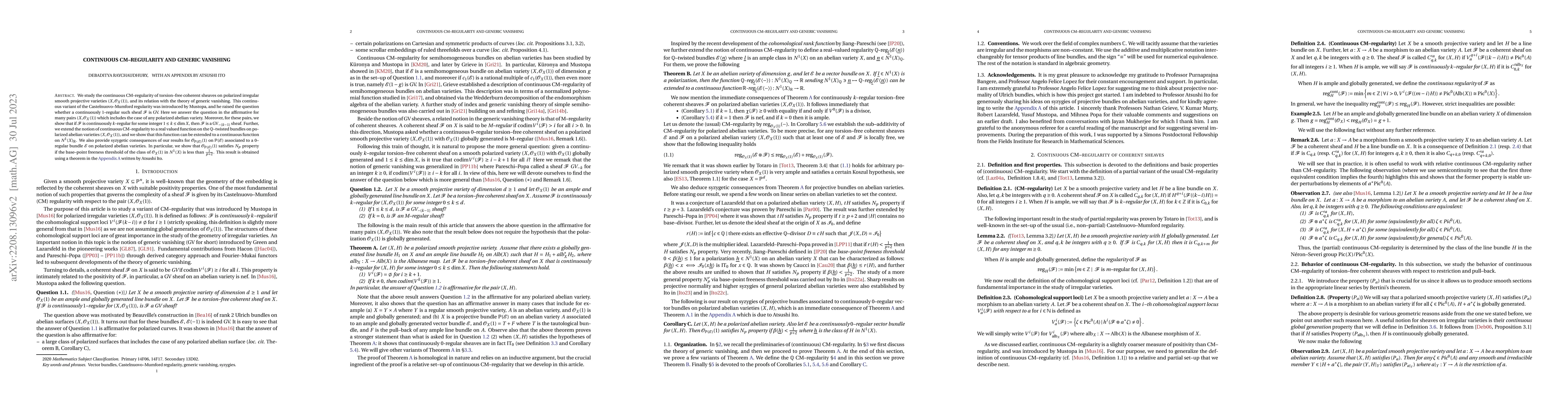Thumbnail for Continuous CM-regularity and generic vanishing