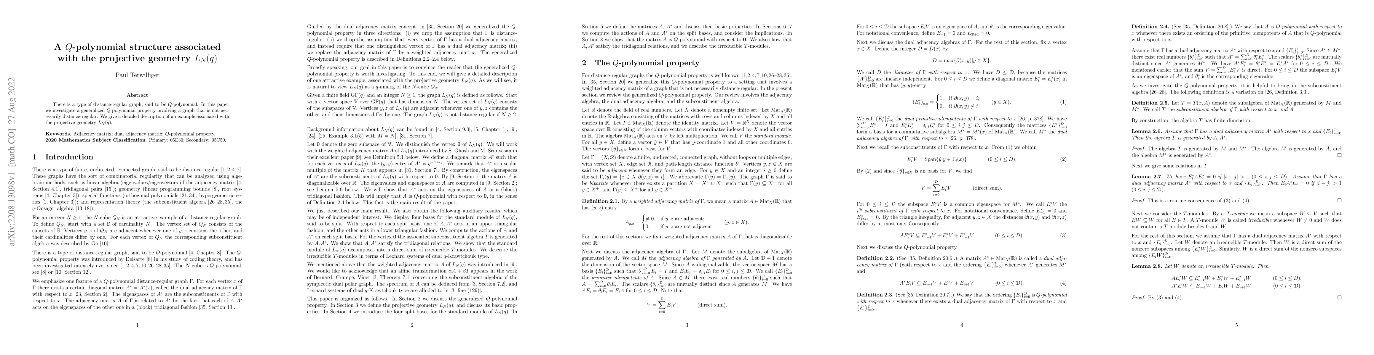 Thumbnail for A $Q$-polynomial structure associated with the projective geometry
  $L_N(q)$