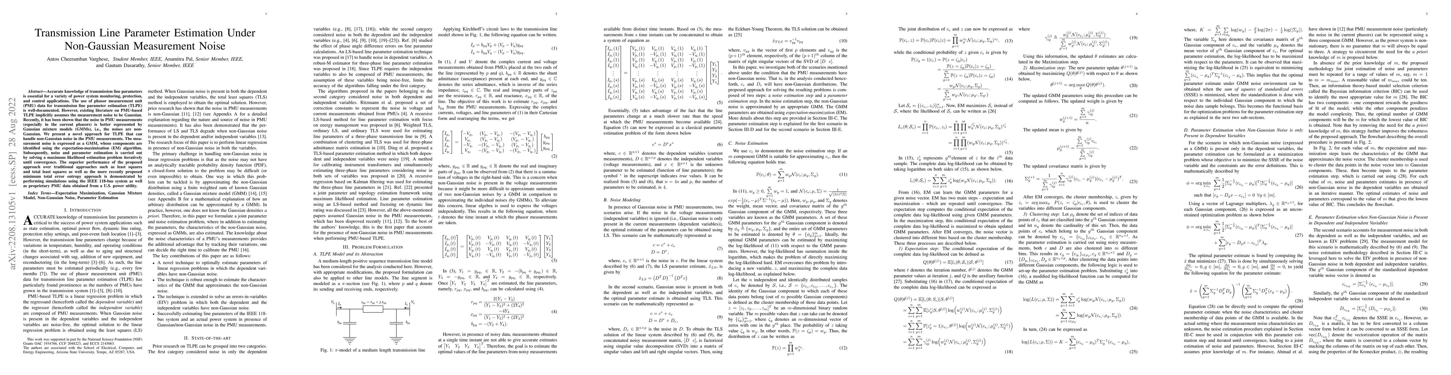 Thumbnail for Transmission Line Parameter Estimation Under Non-Gaussian Measurement
  Noise