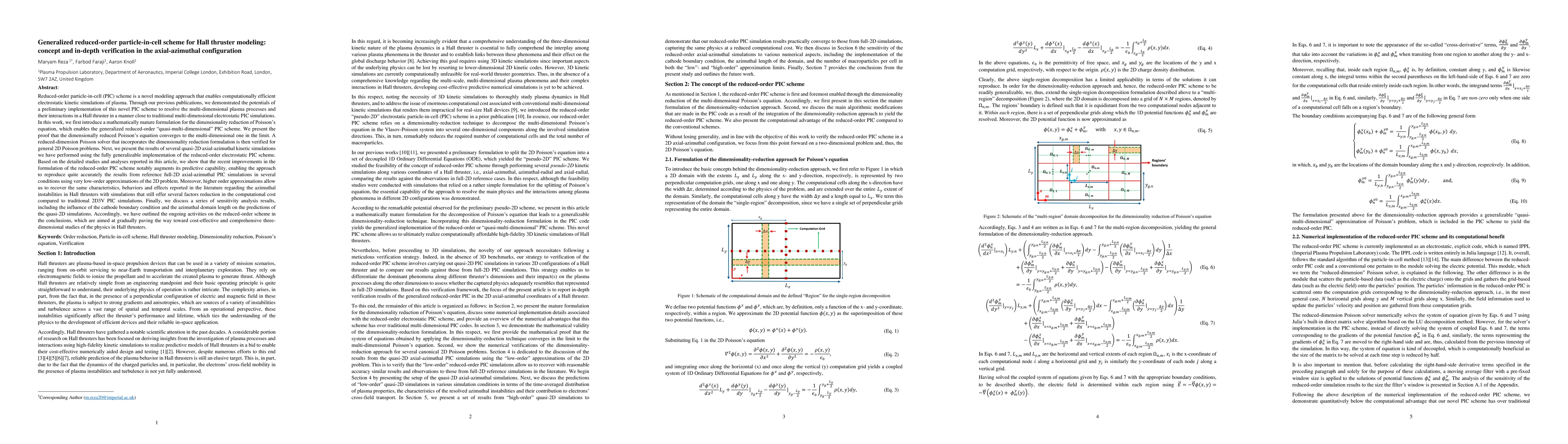 Thumbnail for Generalized reduced-order particle-in-cell scheme for Hall thruster
  modeling: concept and in-depth verification in the axial-azimuthal
  configuration