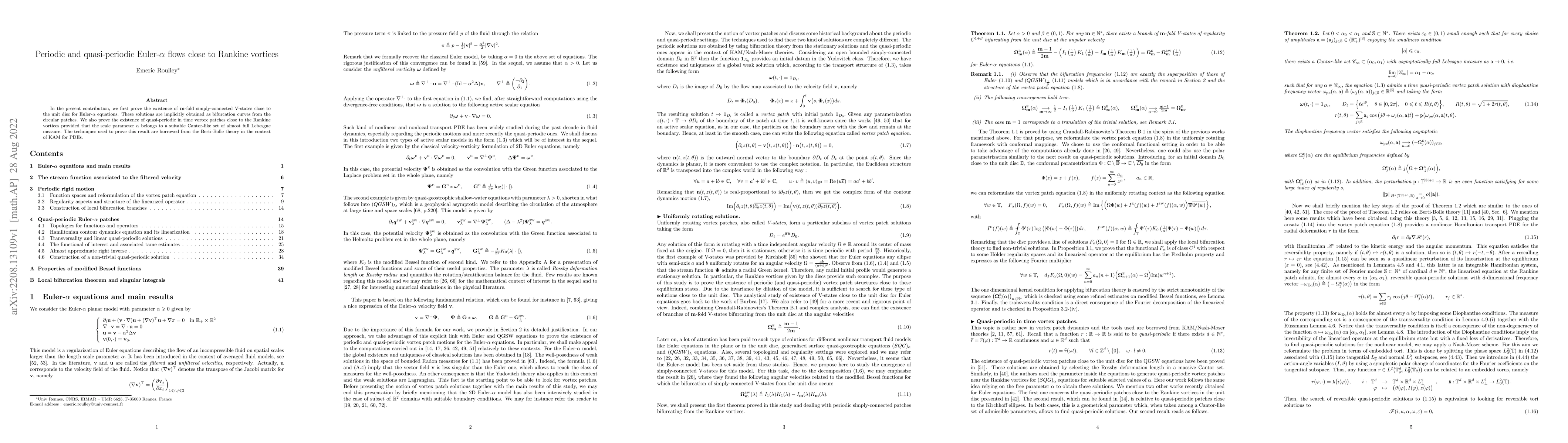 Thumbnail for Periodic and quasi-periodic Euler-$\alpha$ flows close to Rankine
  vortices