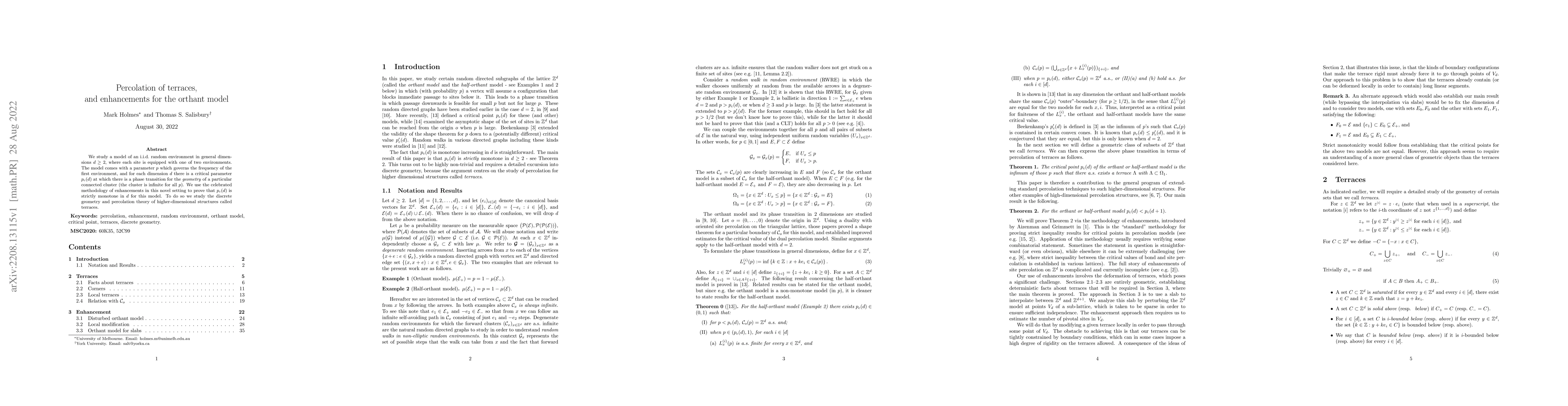 Thumbnail for Percolation of terraces, and enhancements for the orthant model