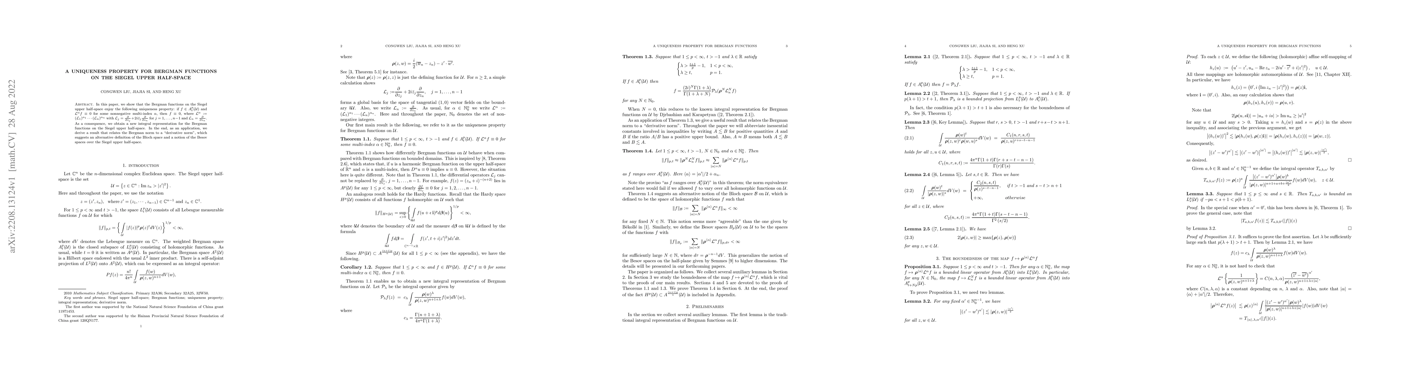 Thumbnail for A uniqueness property for Bergman functions on the Siegel upper
  half-space