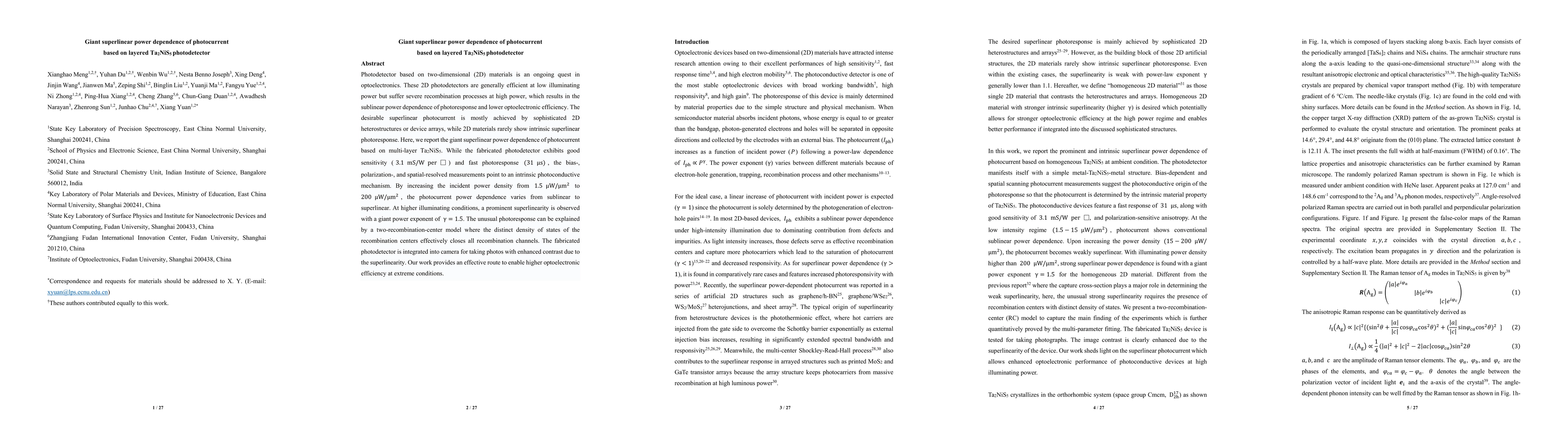 Thumbnail for Giant superlinear power dependence of photocurrent based on layered
  Ta$_2$NiS$_5$ photodetector