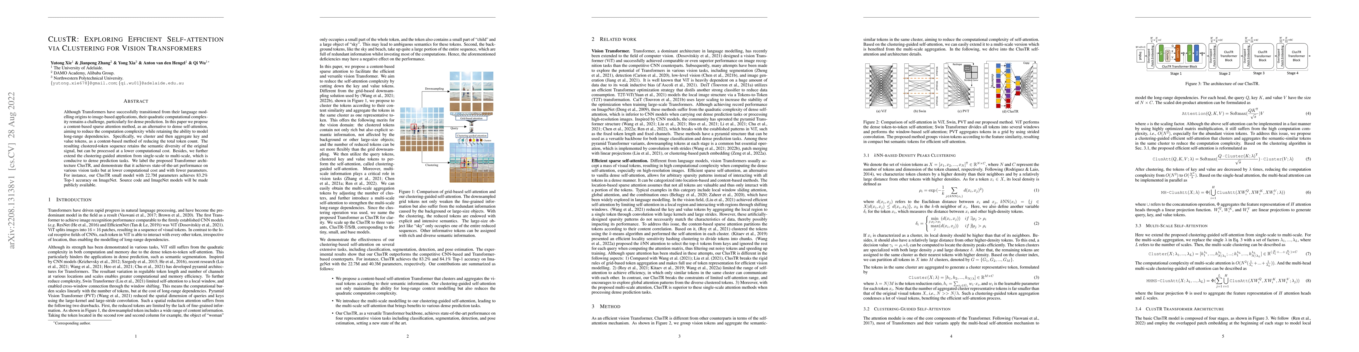 Thumbnail for ClusTR: Exploring Efficient Self-attention via Clustering for Vision
  Transformers
