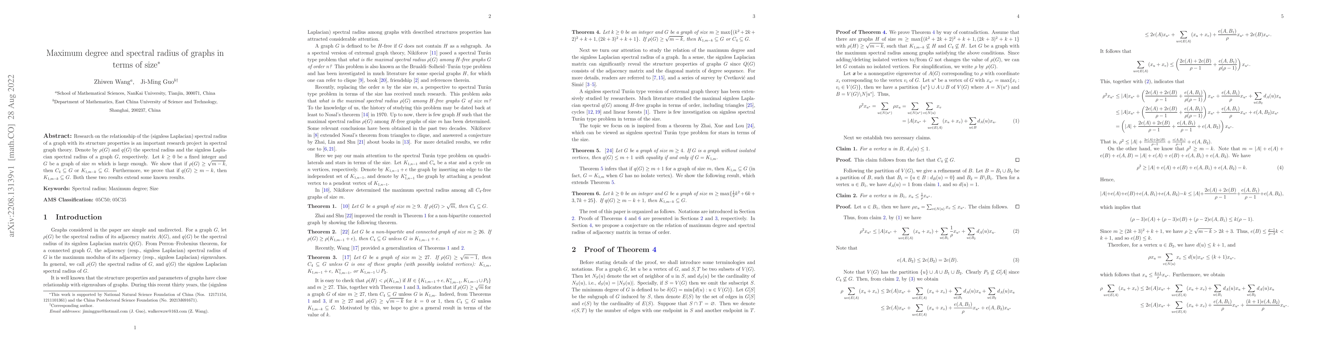 Thumbnail for Maximum degree and spectral radius of graphs in terms of size