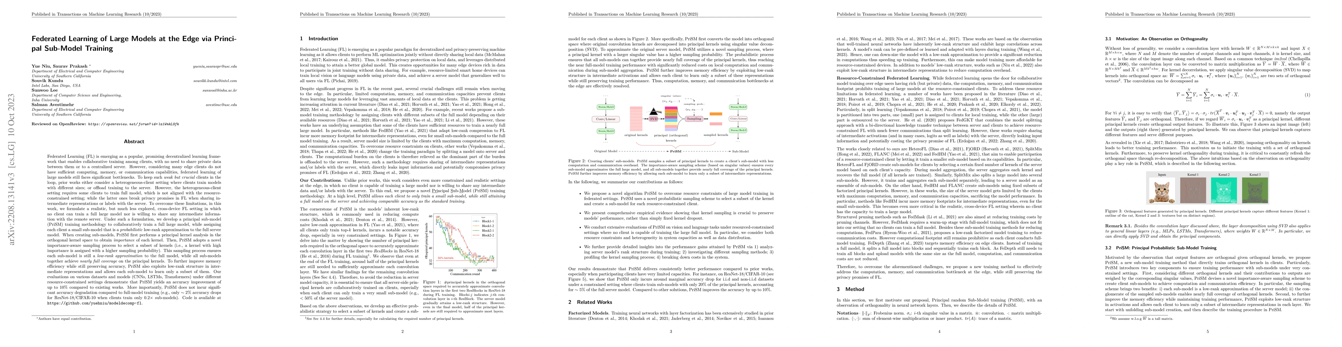 Thumbnail for Federated Learning of Large Models at the Edge via Principal Sub-Model
  Training