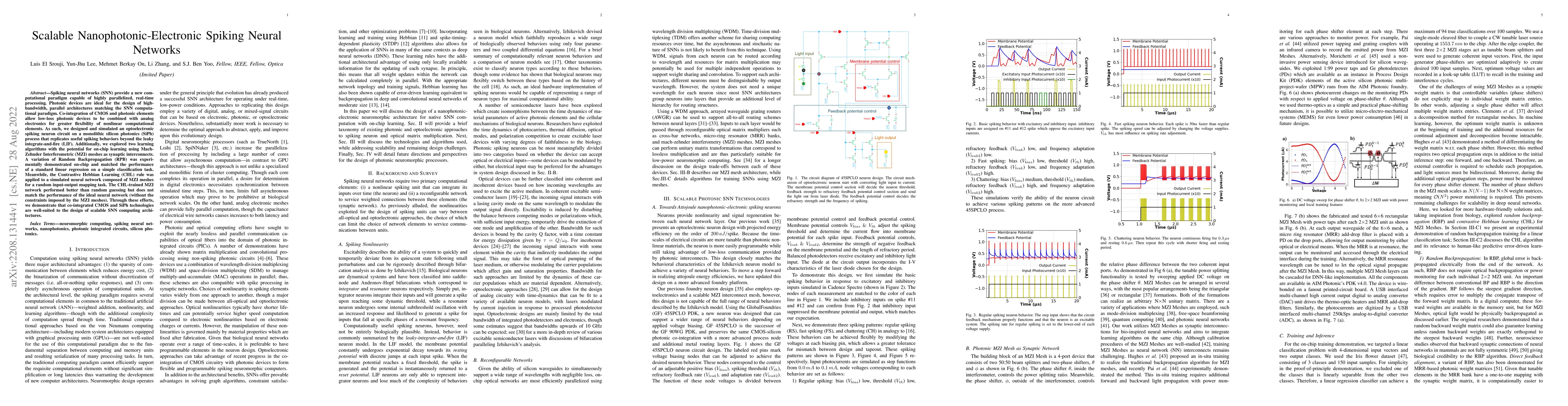 Thumbnail for Scalable Nanophotonic-Electronic Spiking Neural Networks