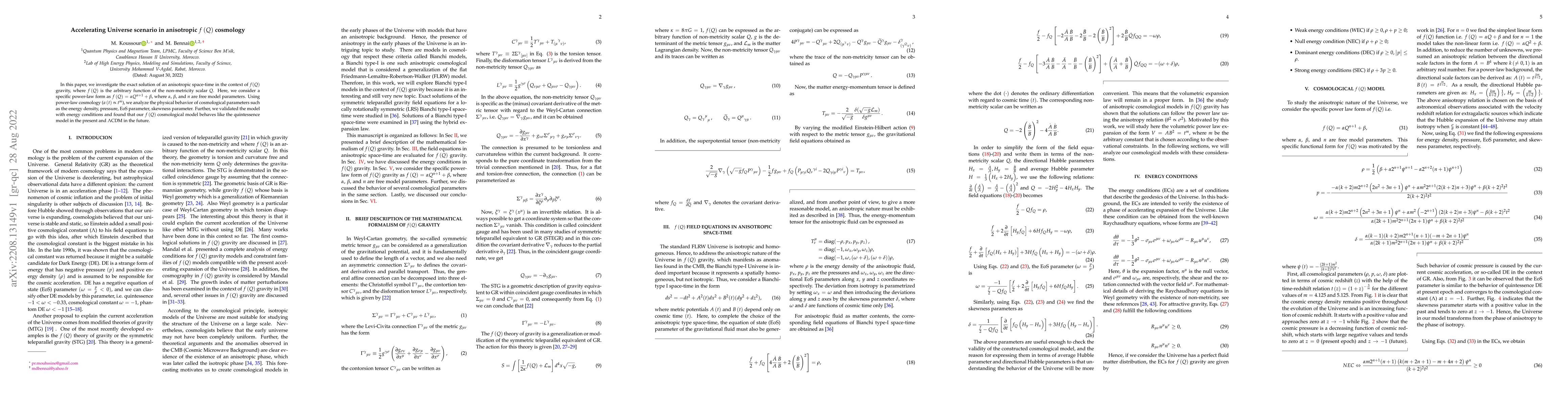 Thumbnail for Accelerating Universe scenario in anisotropic $f\left( Q\right) $
  cosmology