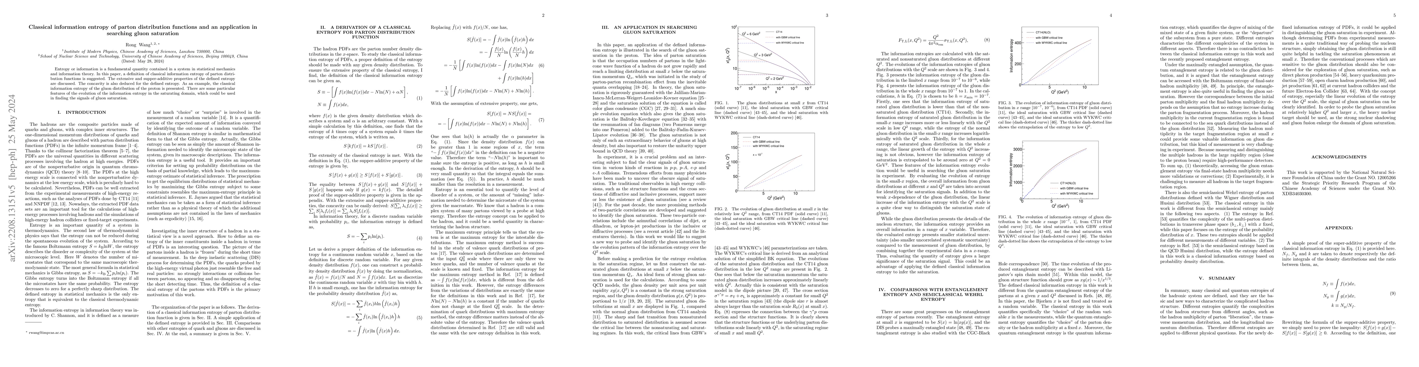 Thumbnail for Classical information entropy of parton distribution functions and an
  application in searching gluon saturation