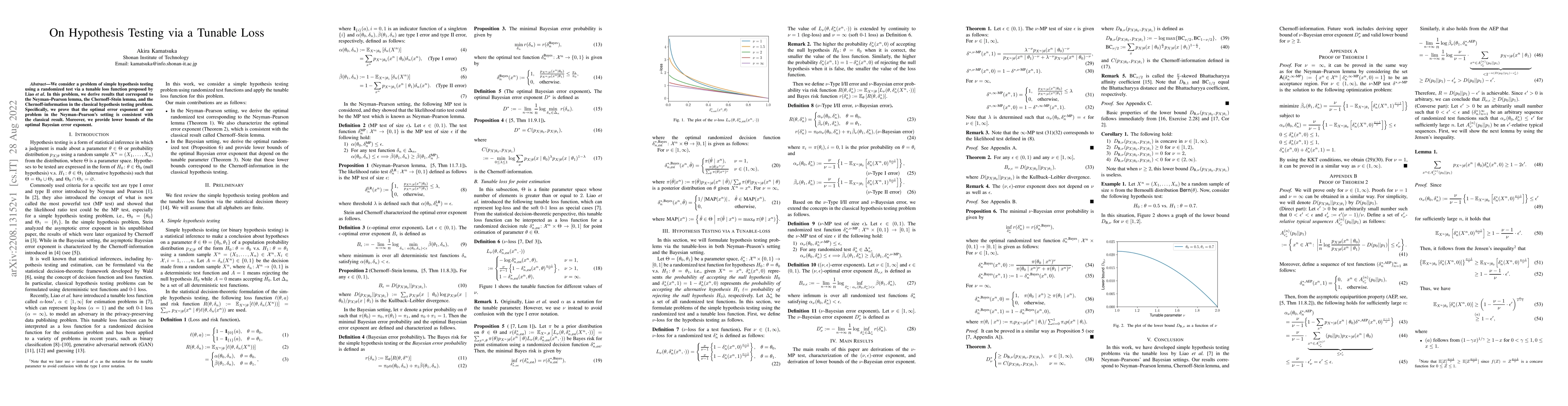 Thumbnail for On Hypothesis Testing via a Tunable Loss