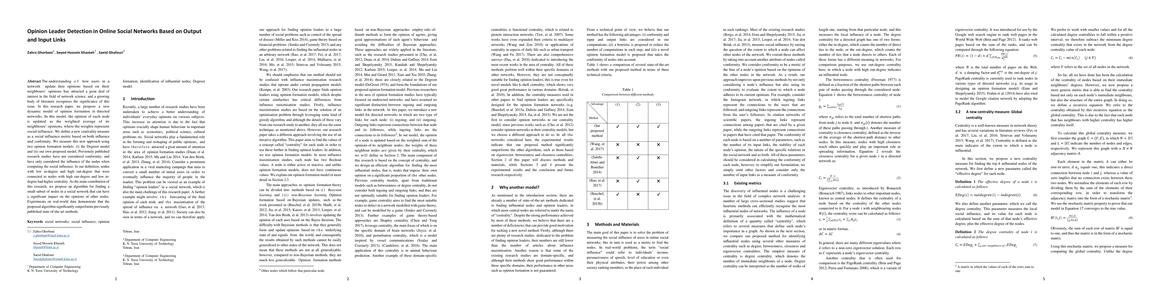 Thumbnail for Opinion Leader Detection in Online Social Networks Based on Output and
  Input Links