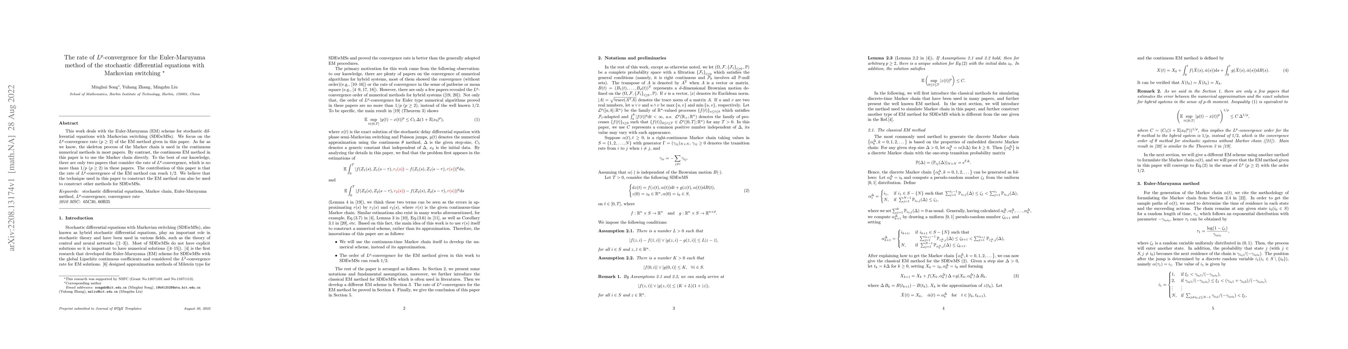 Thumbnail for The rate of Lp-convergence for the Euler-Maruyama method of the
  stochastic differential equations with Markovian switching
