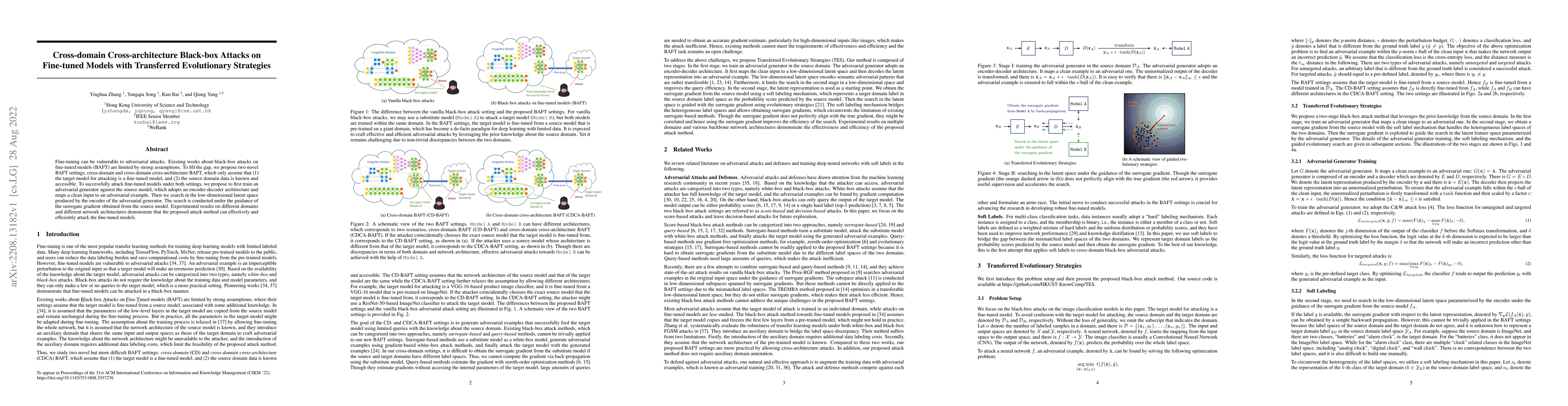 Thumbnail for Cross-domain Cross-architecture Black-box Attacks on Fine-tuned Models
  with Transferred Evolutionary Strategies