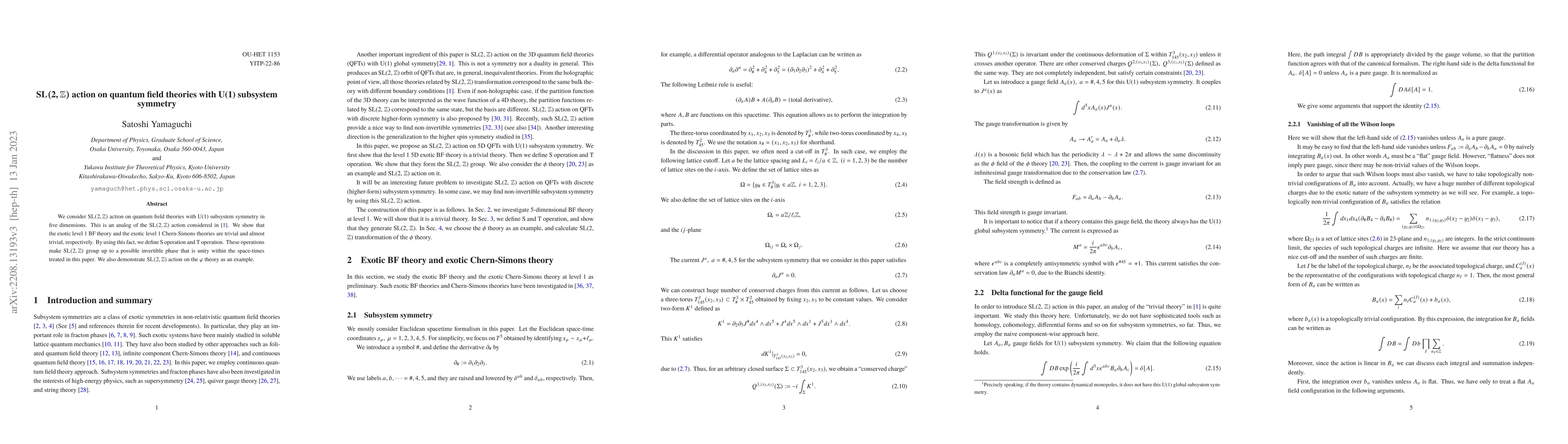 Thumbnail for SL$(2,\mathbb{Z})$ action on quantum field theories with U(1) subsystem
  symmetry