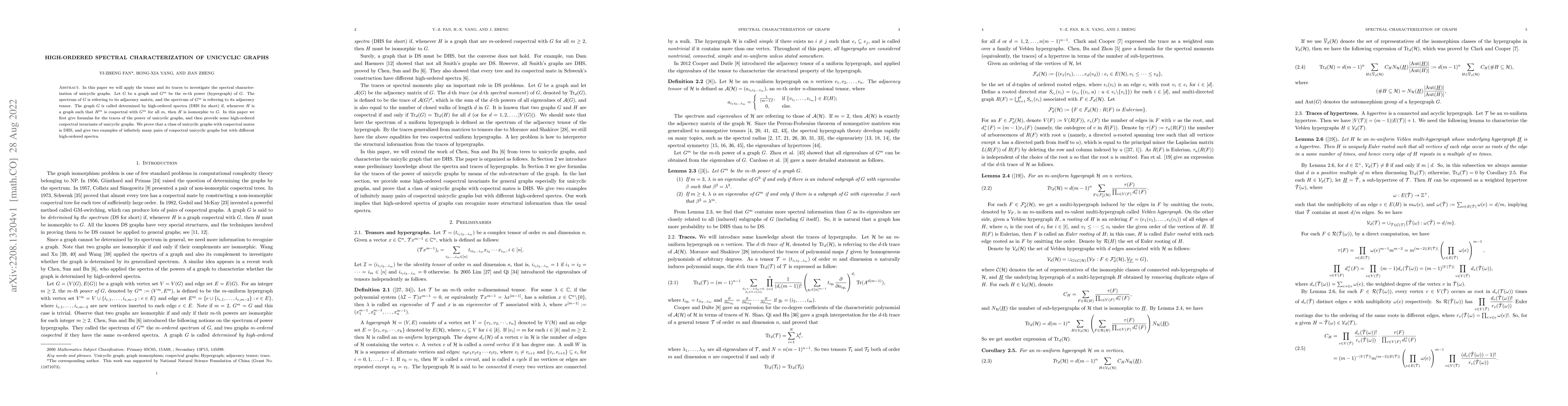 Thumbnail for High-ordered spectral characterization of unicyclic graphs
