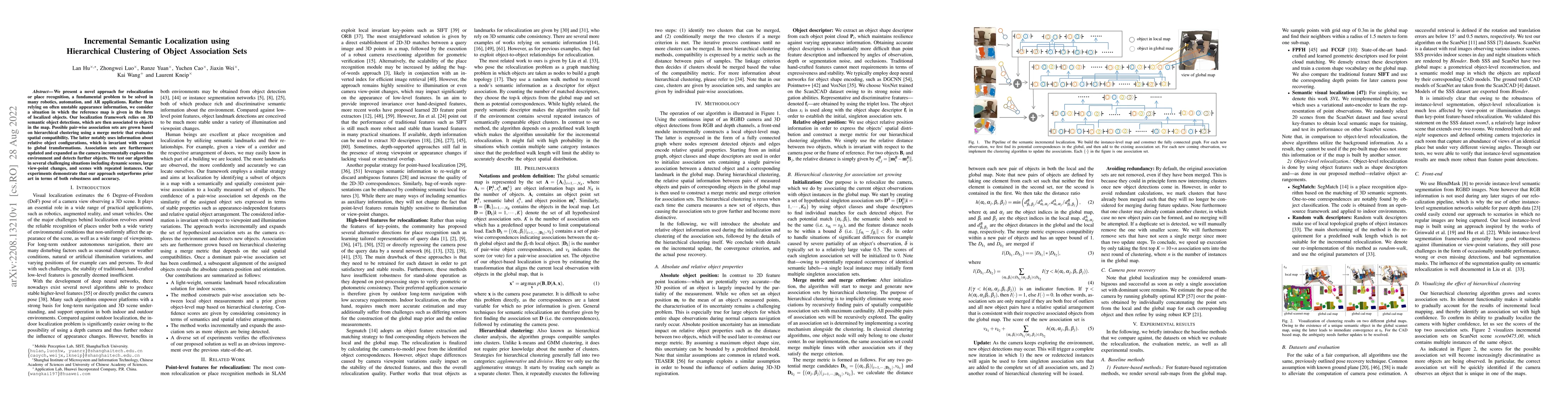 Thumbnail for Incremental Semantic Localization using Hierarchical Clustering of
  Object Association Sets