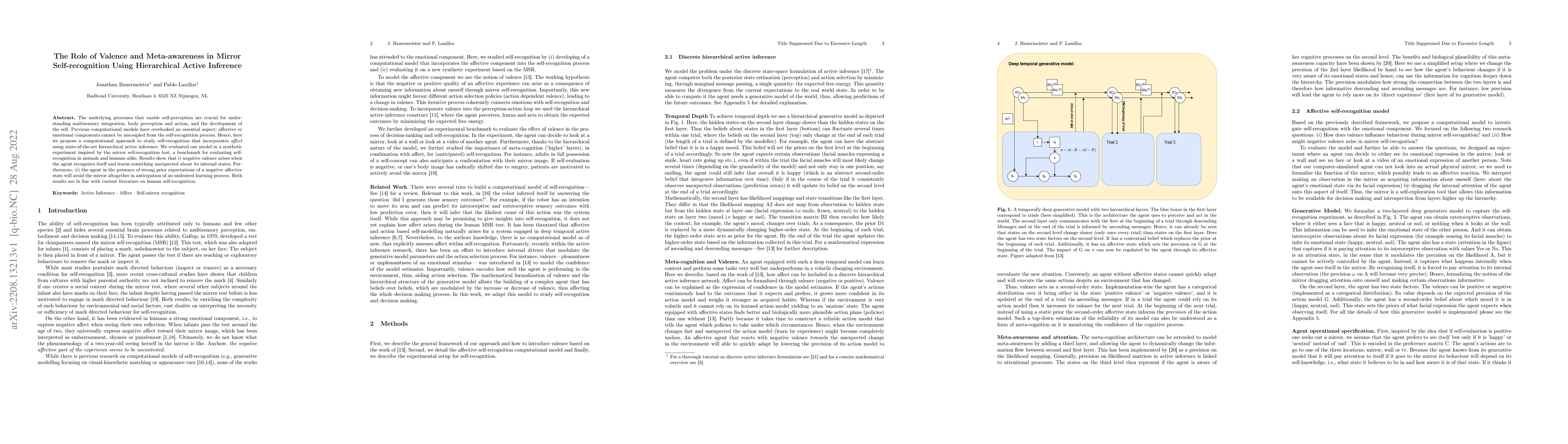 Thumbnail for The Role of Valence and Meta-awareness in Mirror Self-recognition Using
  Hierarchical Active Inference