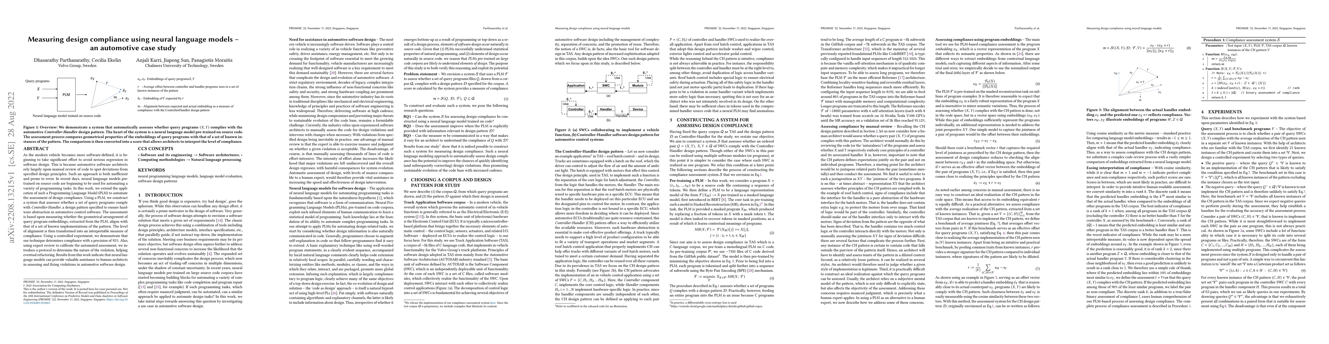 Thumbnail for Measuring design compliance using neural language models -- an
  automotive case study