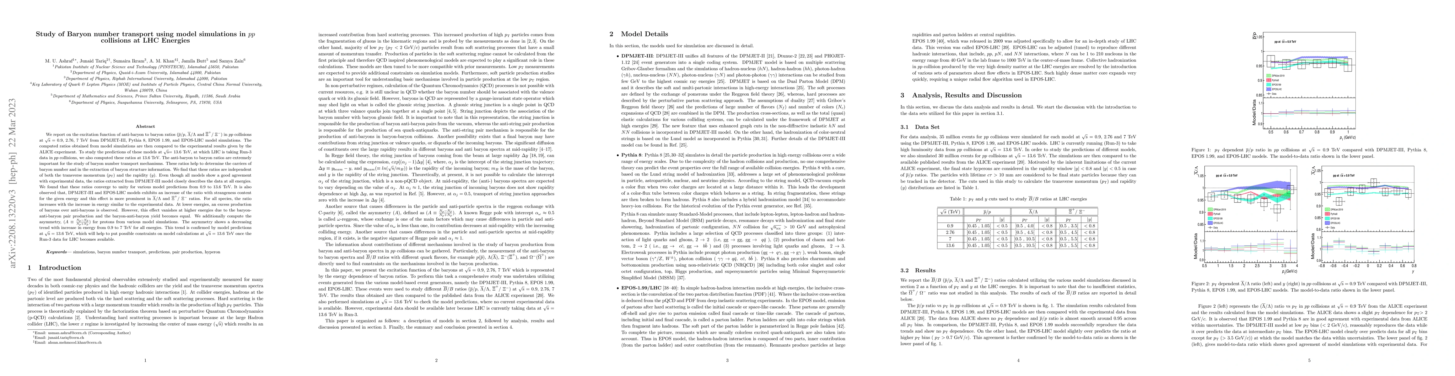 Thumbnail for Study of Baryon number transport using model simulations in $pp$
  collisions at LHC Energies