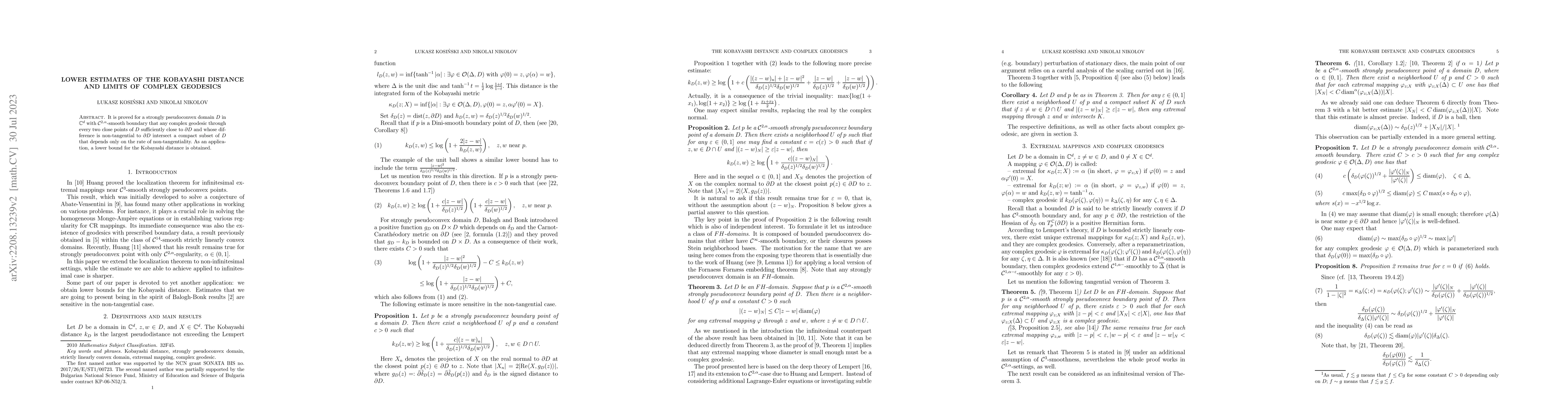 Thumbnail for Lower estimates of the Kobayashi distance and limits of complex
  geodesics