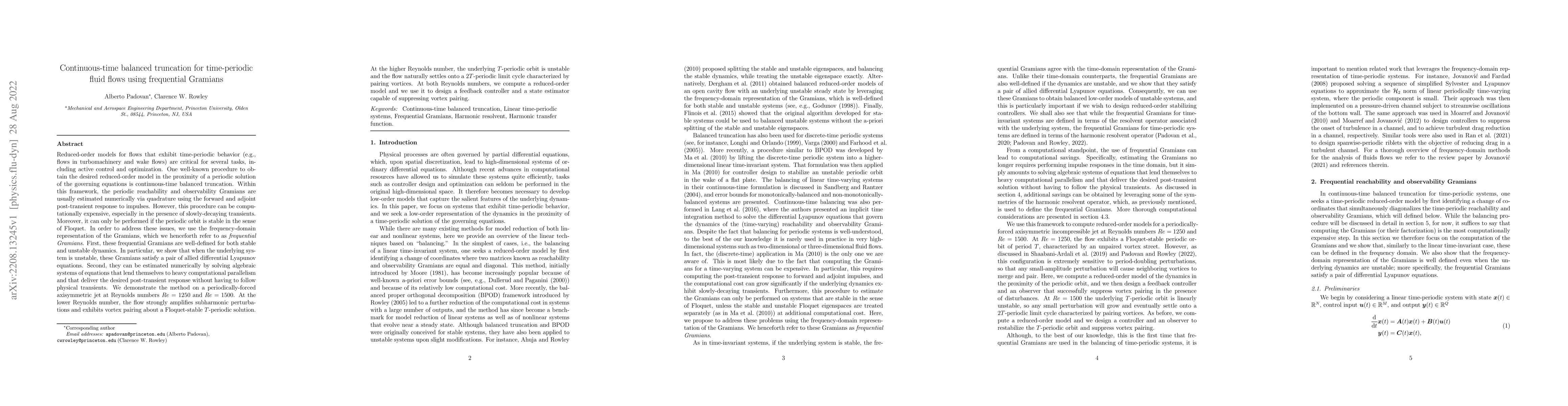 Thumbnail for Continuous-time balanced truncation for time-periodic fluid flows using
  frequential Gramians