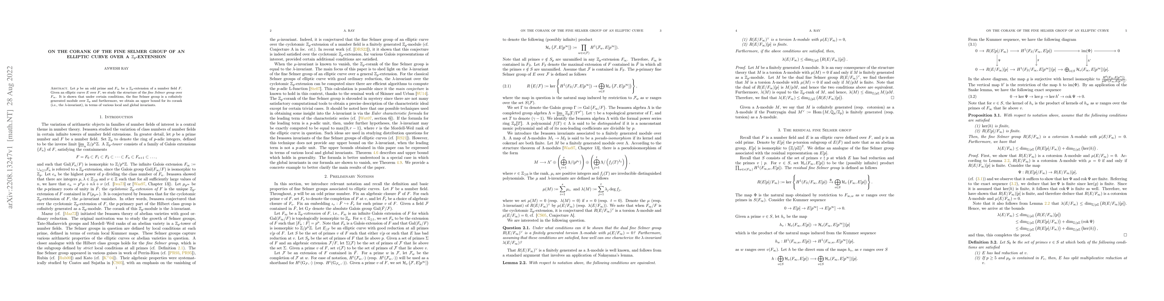 Thumbnail for On the corank of the fine Selmer group of an elliptic curve over a
  $\mathbb{Z}_p$-extension