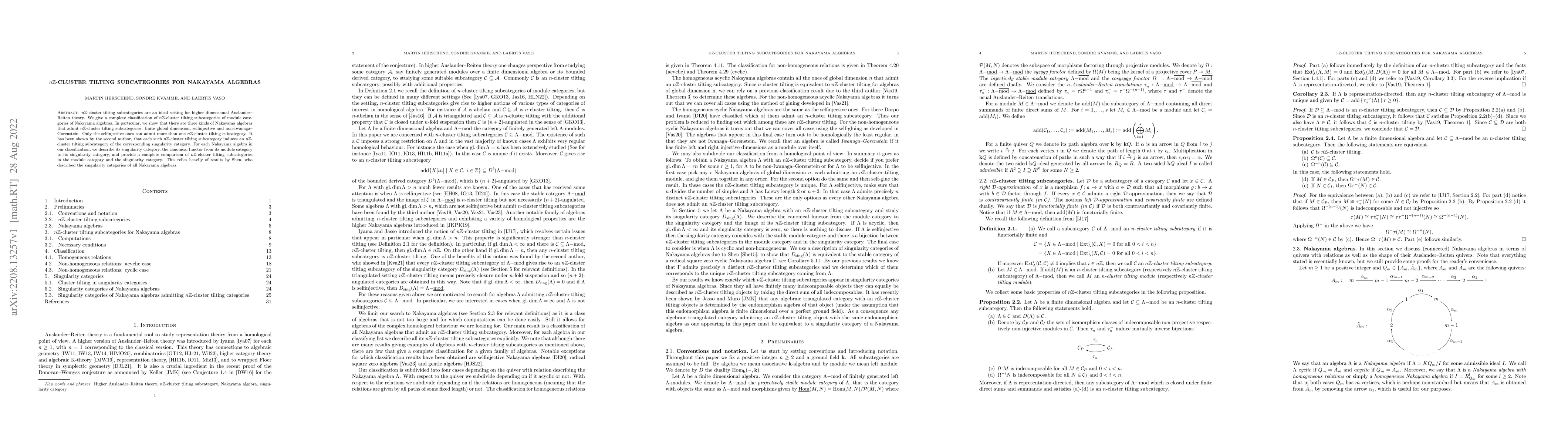 Thumbnail for $n\mathbb{Z}$-cluster tilting subcategories for Nakayama algebras