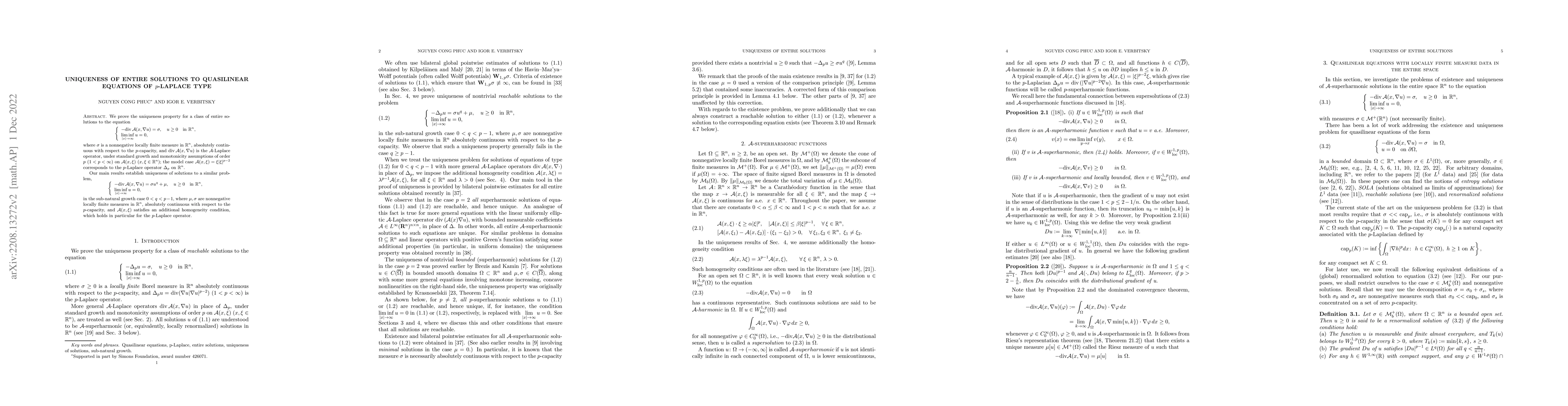 Thumbnail for Uniqueness of entire solutions to quasilinear equations of p-Laplace
  type