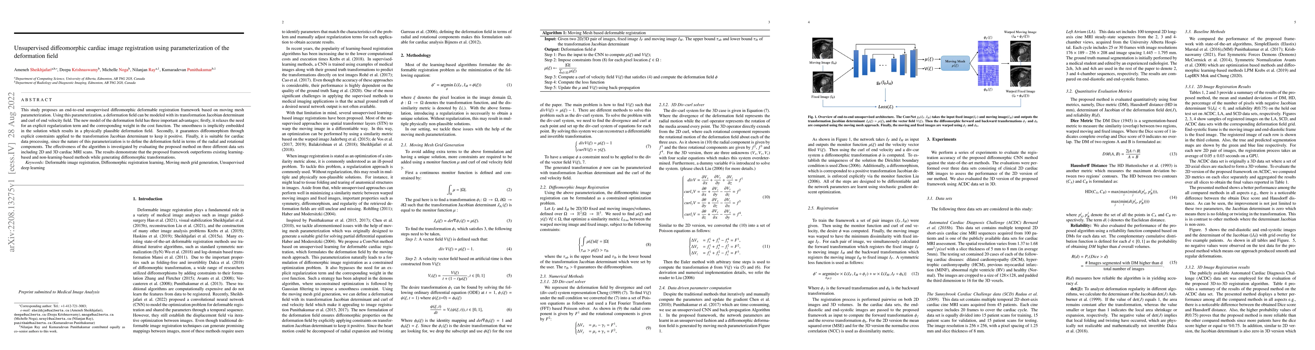 Thumbnail for Unsupervised diffeomorphic cardiac image registration using
  parameterization of the deformation field