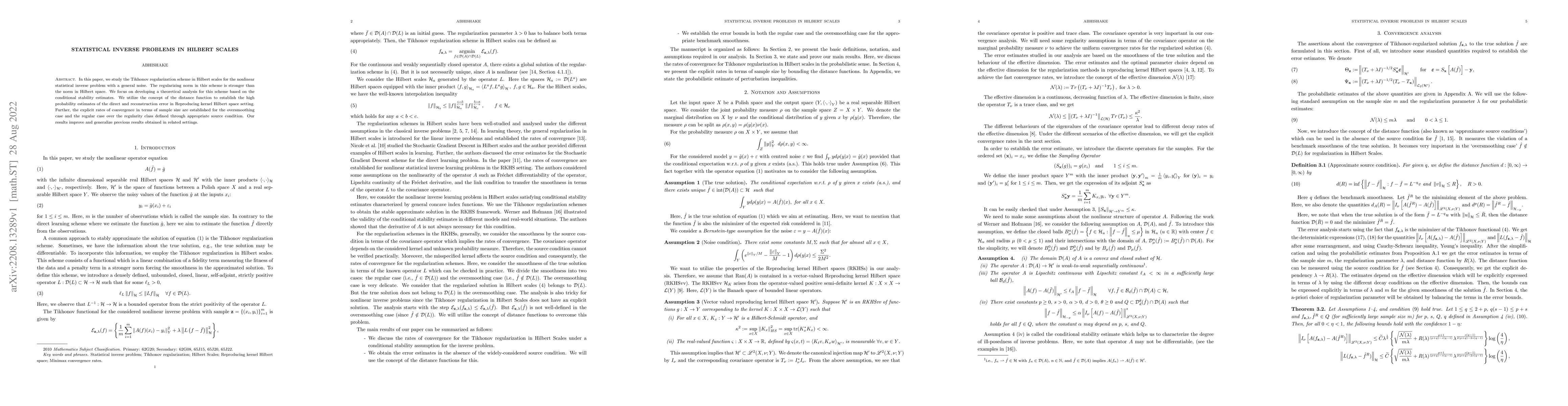 Thumbnail for Statistical Inverse Problems in Hilbert Scales