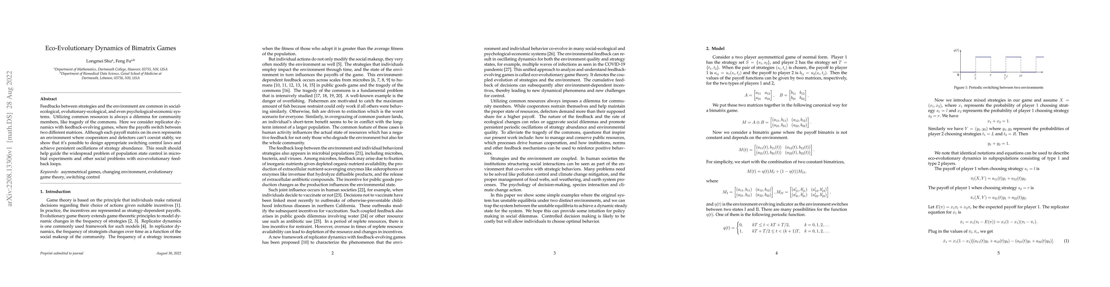 Thumbnail for Eco-Evolutionary Dynamics of Bimatrix Games