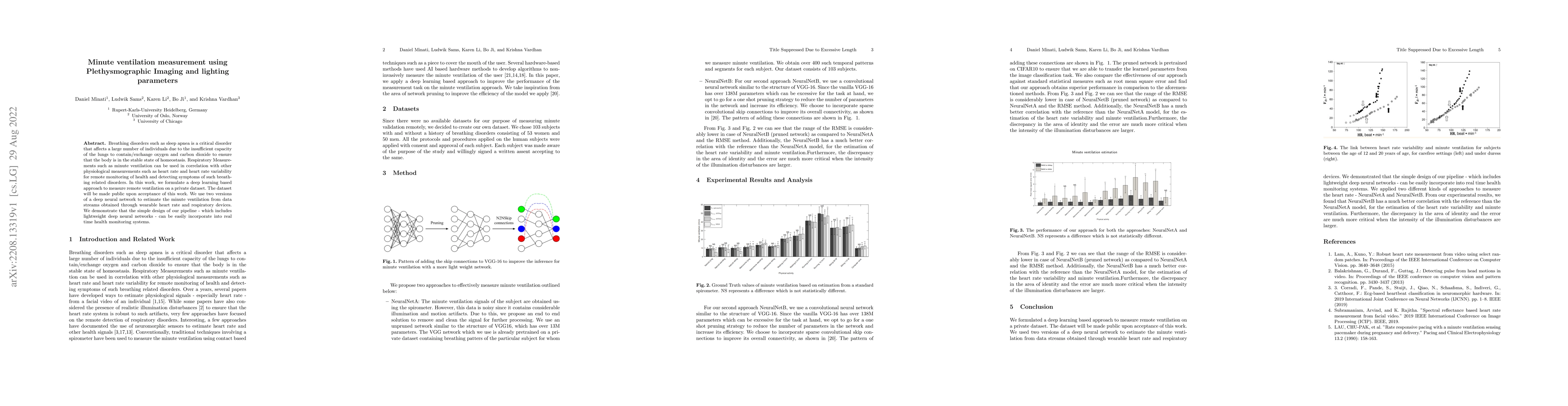 Thumbnail for Minute ventilation measurement using Plethysmographic Imaging and
  lighting parameters