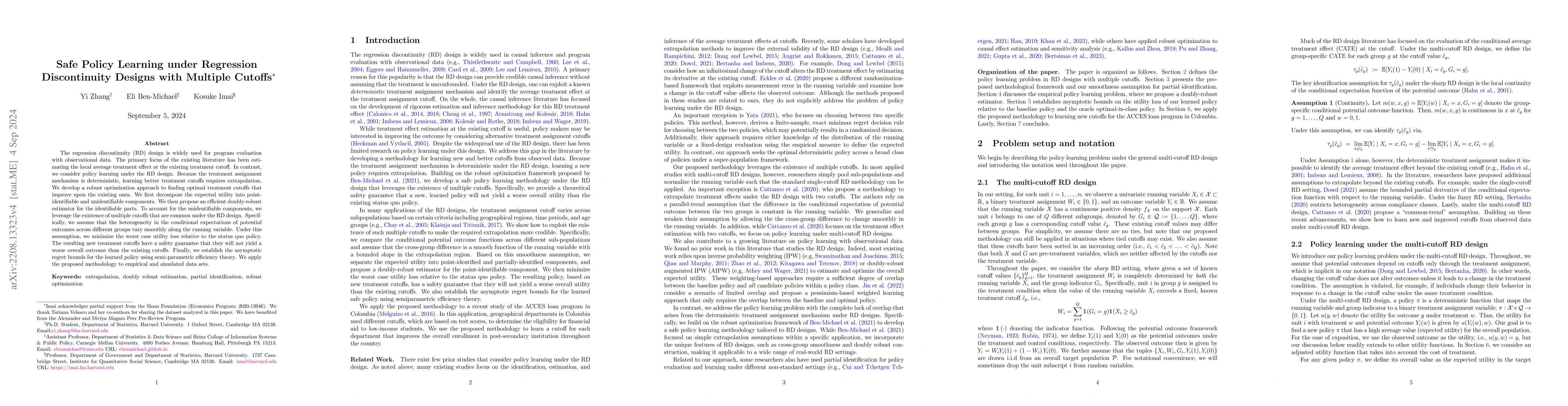 Thumbnail for Safe Policy Learning under Regression Discontinuity Designs with
  Multiple Cutoffs