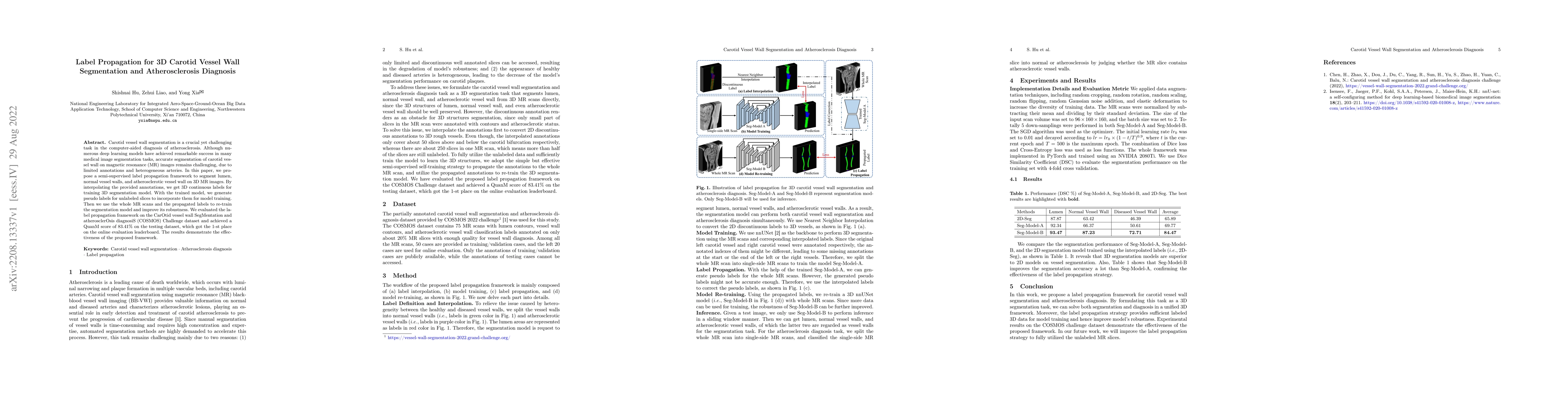 Thumbnail for Label Propagation for 3D Carotid Vessel Wall Segmentation and
  Atherosclerosis Diagnosis