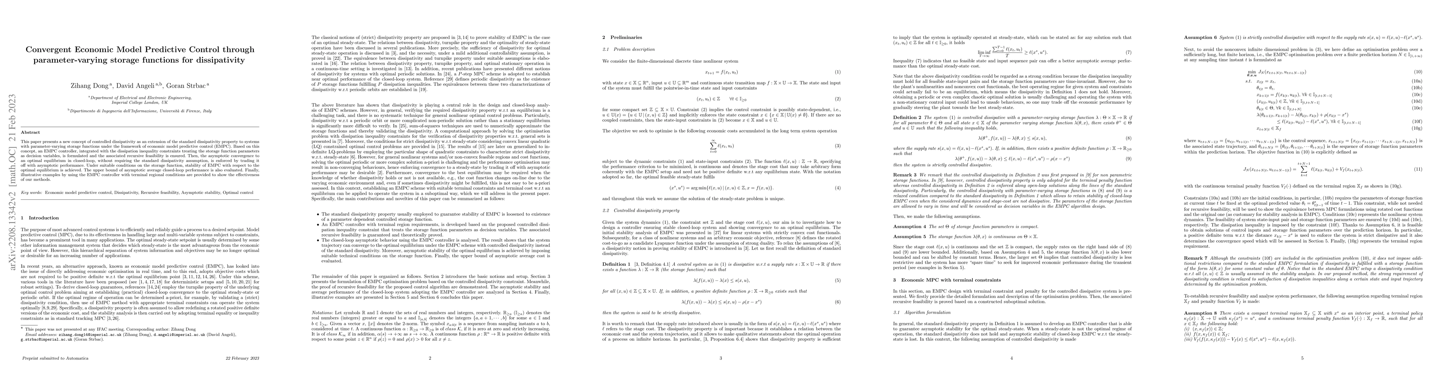 Thumbnail for Convergent Economic Model Predictive Control through parameter-varying
  storage functions for dissipativity