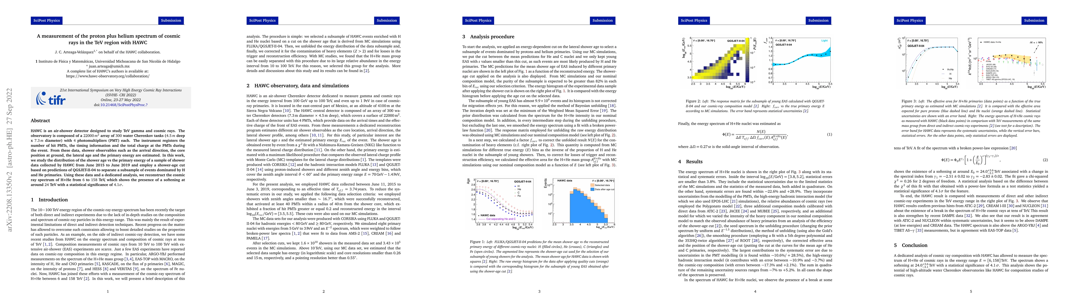 Thumbnail for A measurement of the proton plus helium spectrum of cosmic rays in the
  TeV region with HAWC