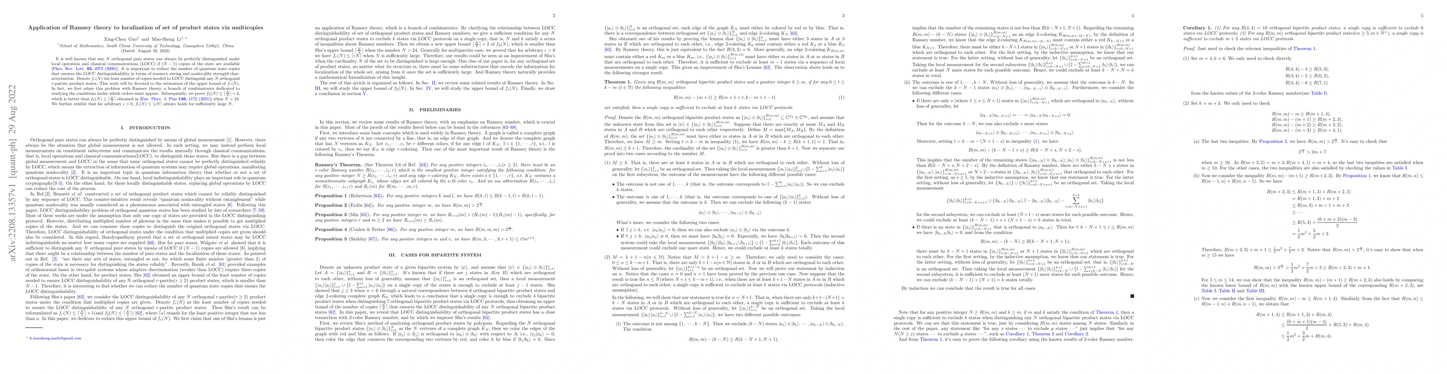 Thumbnail for Application of Ramsey theory to localization of set of product states
  via multicopies