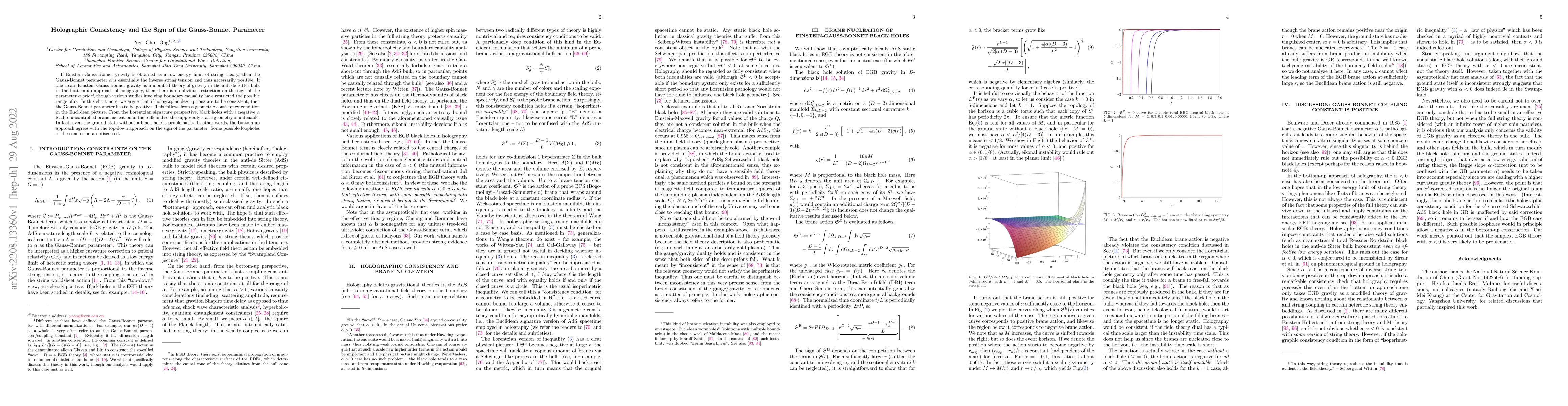 Thumbnail for Holographic Consistency and the Sign of the Gauss-Bonnet Parameter