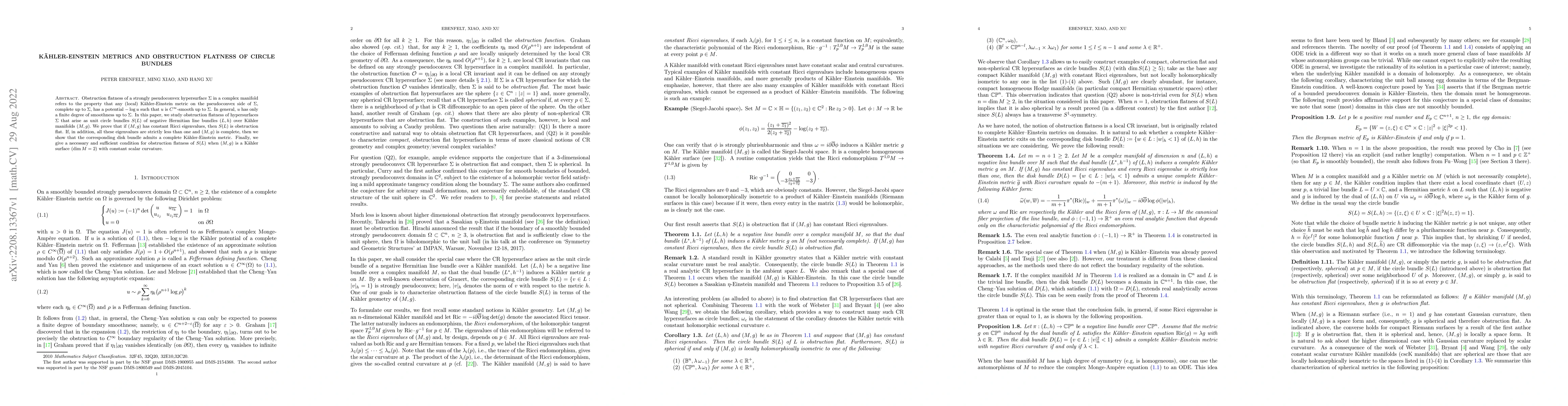 Thumbnail for K\"ahler-Einstein metrics and obstruction flatness of circle bundles